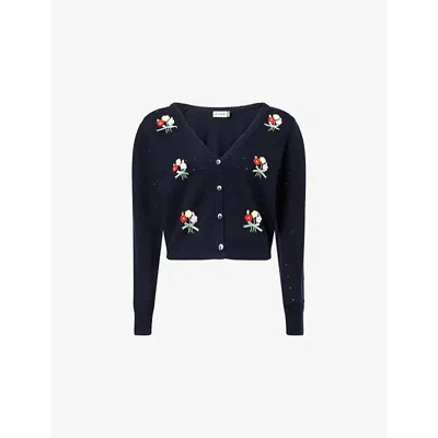 Rixo London Womens Ditsy Bud Deep Navy Merinda Bouquet Wool Cardigan In Blue