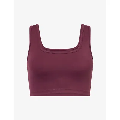 Adanola Womens Dark Cherry Ultimate Square-neck Stretch-woven Sports Bra In Burgundy