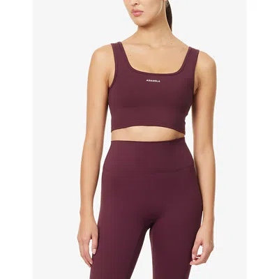 Adanola Womens Dark Cherry Ultimate Square-neck Stretch-woven Sports Bra In Burgundy