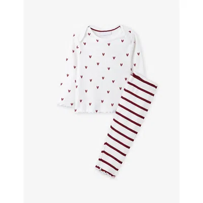 The Little White Company / Red Heart & Stripe Cotton Pyjamas 0-24 In White