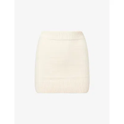 The Couture Club Womens Buttermilk Emblem Embroidered Knitted Mini Skirt Xs In Neutral