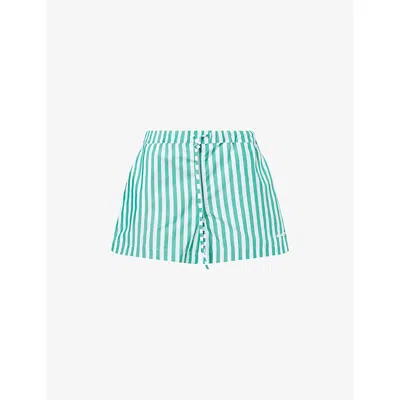 Hunza G Womens Emerald Cabana Stripe Brand-embroidery Striped Cotton-poplin Shorts In Multi