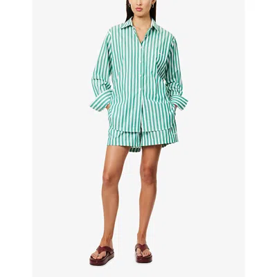 Hunza G Womens Emerald Cabana Stripe Brand-embroidery Striped Cotton-poplin Shorts In Multi