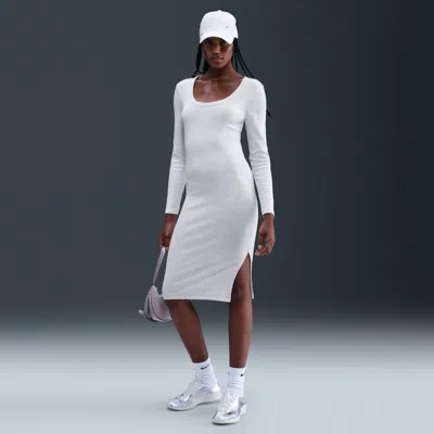 Nike Women's  Sportswear Chill Knit Tight Long-sleeve Midi Mini-rib Dress In White