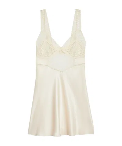 Celine Mini Dress In Crocheted Cotton And Silk In Brown