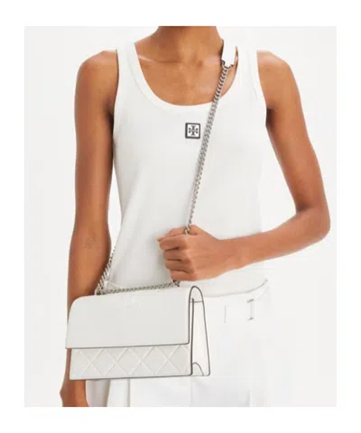 Tory Burch Fleming Convertible Quilted Leather Shoulder Bag In Blanc