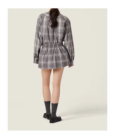 Miu Miu Long Sleeve Plaid Shirt With Chest Pockets In Gray
