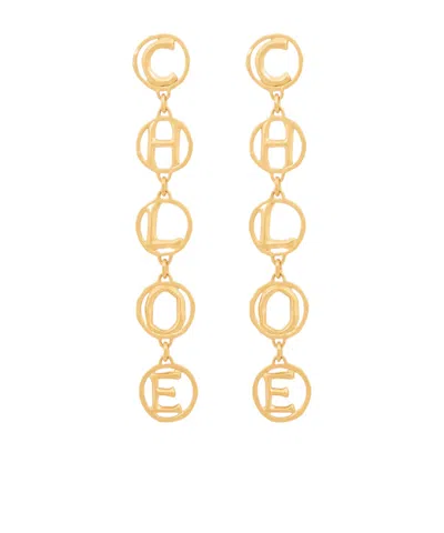 Chloé Script Logo Plaque Earrings In Brown