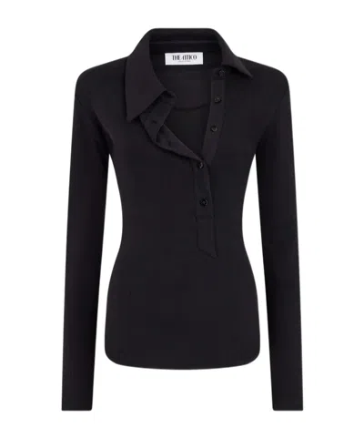 Attico Ribbed-knit Cotton Jersey Top In Black