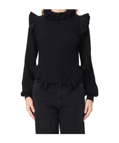 Twinset Ruffled-trim Sweater In Black