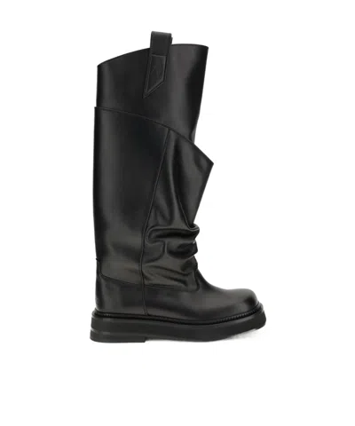 Attico Passeggiata Black Boots With Heel-tab And Rubber Sole In Leather Woman