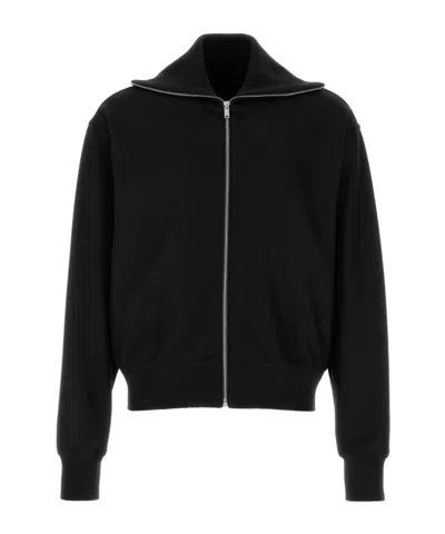 Jil Sander Wool Cardigan With High Collar And Ribbed Cuffs In Black