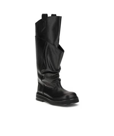 Attico Passeggiata Black Boots With Heel-tab And Rubber Sole In Leather Woman