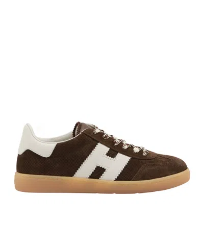 Hogan Chocolate Brown Suede Platform Sneakers With Lace-up Closure And H Logo Detail
