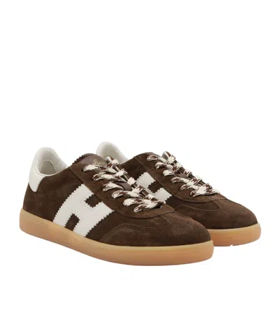 Hogan Chocolate Brown Suede Platform Sneakers With Lace-up Closure And H Logo Detail