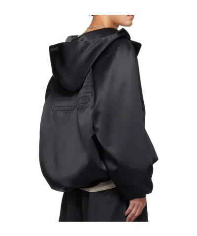 Essentials Black Holiday Hooded Bomber Jacket In Black