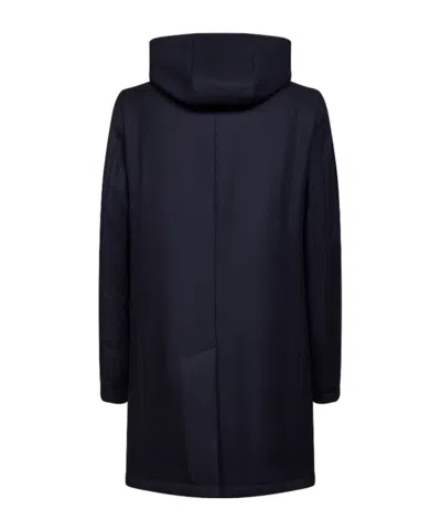 Tagliatore Blue Virgin Wool Twill Hooded Coat In Blue
