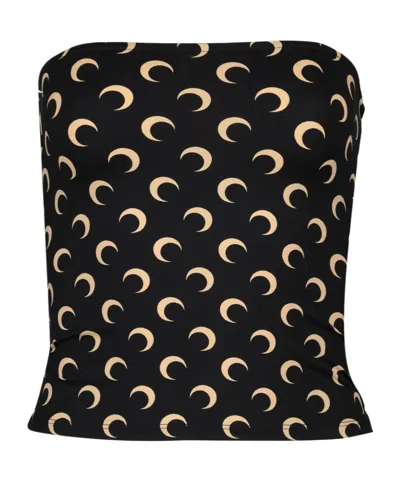 Marine Serre Crescent Moon Printed Strapless Top In Brown