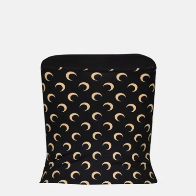 Marine Serre Crescent Moon Printed Strapless Top In Brown