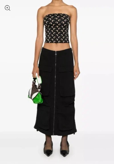 Marine Serre Crescent Moon Printed Strapless Top In Brown