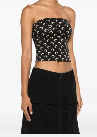 Marine Serre Crescent Moon Printed Strapless Top In Brown