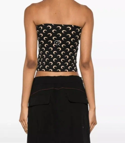 Marine Serre Crescent Moon Printed Strapless Top In Brown