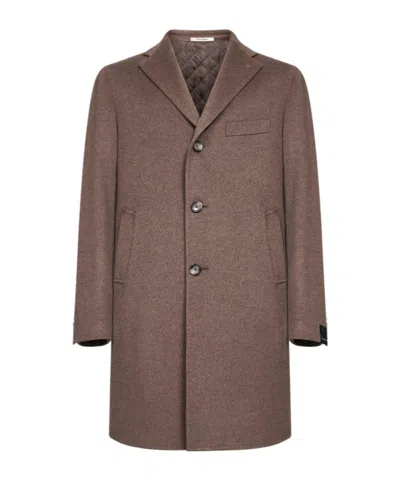 Tagliatore Tobacco Cashmere Single-breasted Coat In Brown