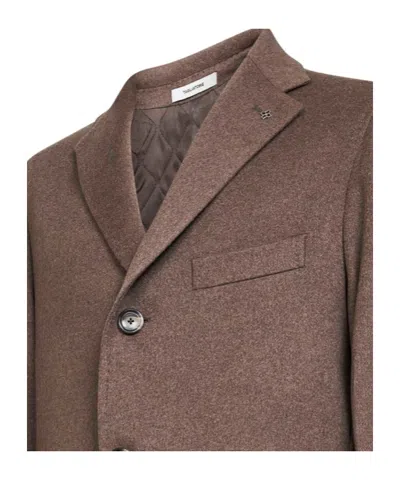 Tagliatore Tobacco Cashmere Single-breasted Coat In Brown