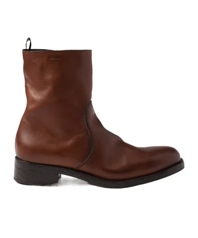 Prada Mens Leather Boots Round Toe Design In Brown