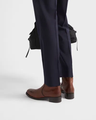 Prada Mens Leather Boots Round Toe Design In Brown
