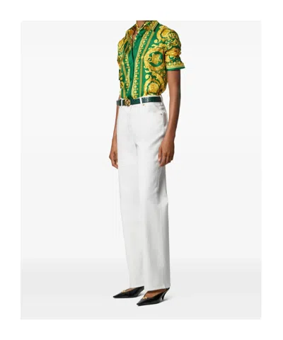 Versace Barocco-print Silk Shirt In Green