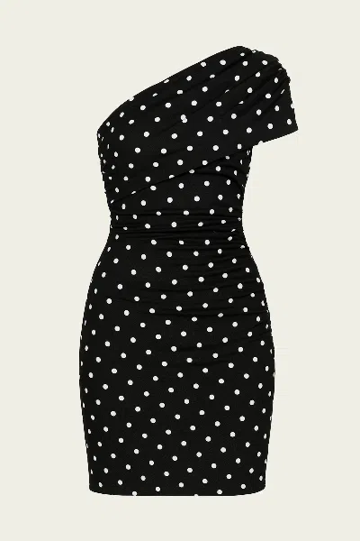 Self-portrait Polka Dot Draped Knit Mini Dress In Multi