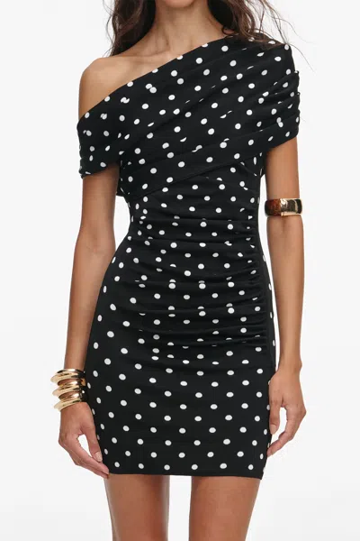 Self-portrait Polka Dot Draped Knit Mini Dress In Multi