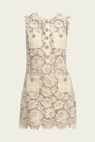 Self-portrait Yellow Fine Lace Mini Dress In Neutral