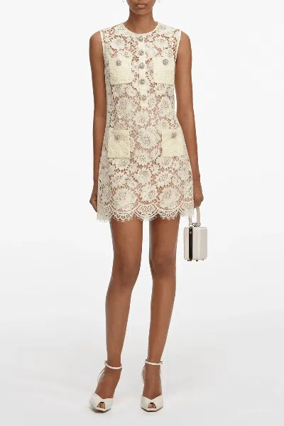Self-portrait Yellow Fine Lace Mini Dress In Neutral
