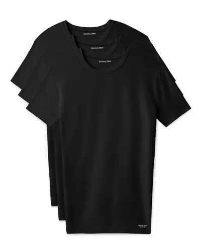 Tommy John 3pk Essential Cool Crewneck Stay-tucked Undershirt In Black