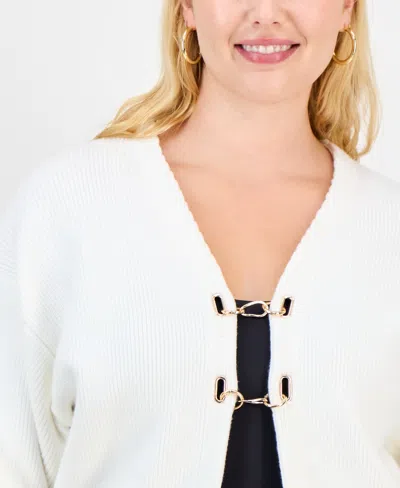 Bar Iii Trendy Plus Size Hardware Cardigan, Macy's Exclusive In White