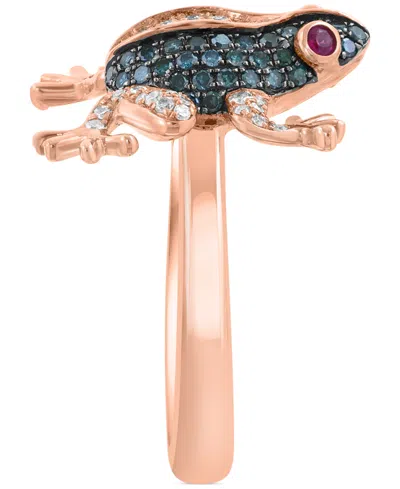 Effy Collection Effy Blue & White Diamond (1/2 Ct. T.w.) & Ruby (1/20 Ct. T.w.) Frog Ring In 14k Rose Gold In Gold