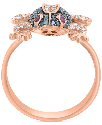 Effy Collection Effy Blue & White Diamond (1/2 Ct. T.w.) & Ruby (1/20 Ct. T.w.) Frog Ring In 14k Rose Gold In Gold