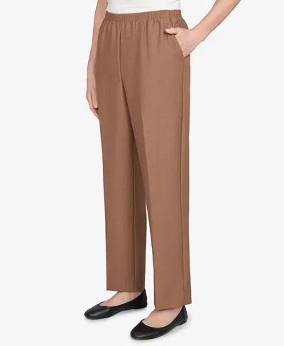 Alfred Dunner Petite Classic Textured Mid Rise Pull-on Pants In Brown