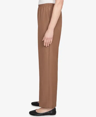 Alfred Dunner Petite Classic Textured Mid Rise Pull-on Pants In Brown