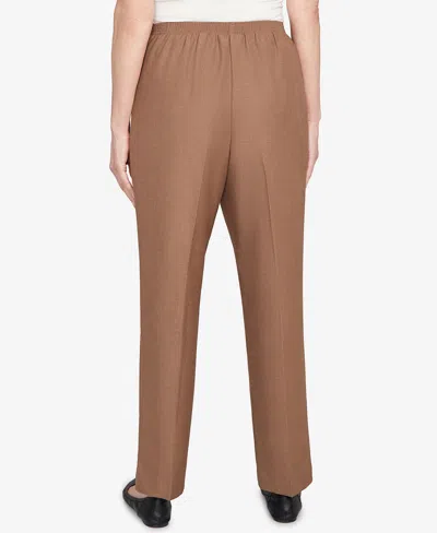 Alfred Dunner Petite Classic Textured Mid Rise Pull-on Pants In Brown