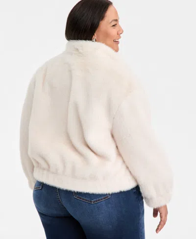 On 34th Trendy Plus Size Solid Faux-fur Bomber Jacket, Macy's Exclusive In White