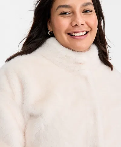 On 34th Trendy Plus Size Solid Faux-fur Bomber Jacket, Macy's Exclusive In White