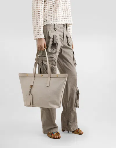 Dolce & Gabbana Atene Shopping Bag In Fabric In Orange