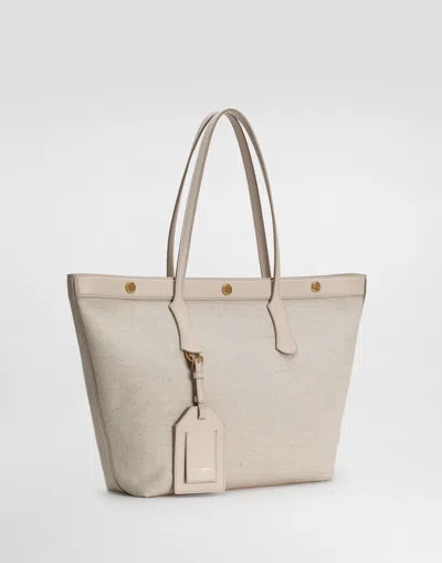 Dolce & Gabbana Atene Shopping Bag In Fabric In Orange