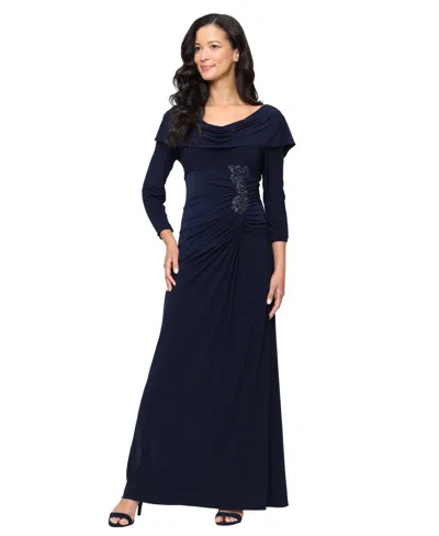 Alex Evenings Women's Long Jersey Dress In Blue