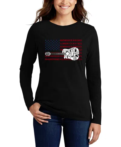 La Pop Art Women's America Rocks Word Art Long Sleeve T-shirt In Black