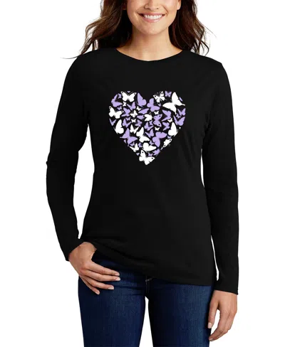 La Pop Art Women's Butterfly Heart Word Art Long Sleeve T-shirt In Animal Print