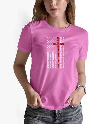 La Pop Art Women's Cross Flag Word Art Long Sleeve T-shirt In Pink